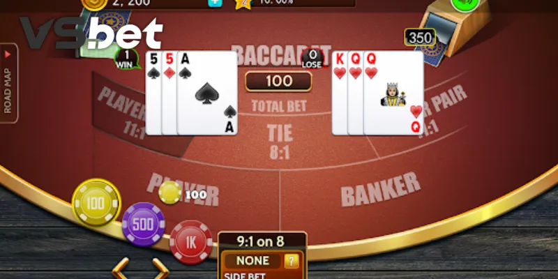 Baccarat xác định theo tổng điểm các bên gần 9 nhất